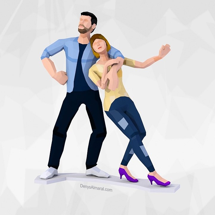 Free Low Poly Style Casual Couple 3D Characters