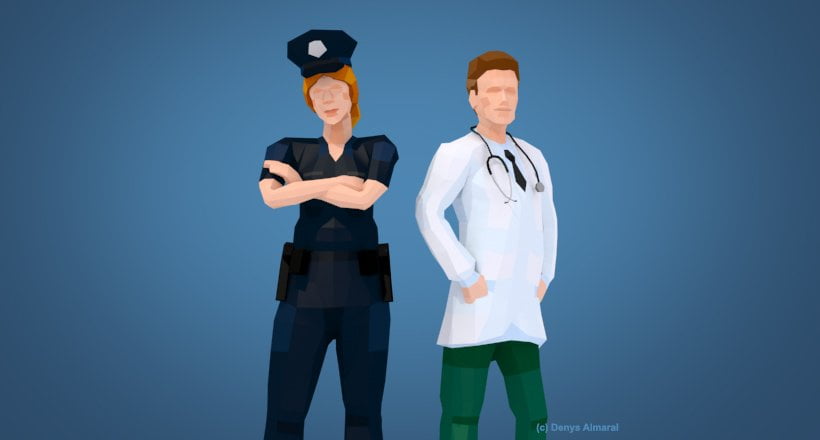 Free Low Poly Style Policewoman and Doctor 3D Characters
