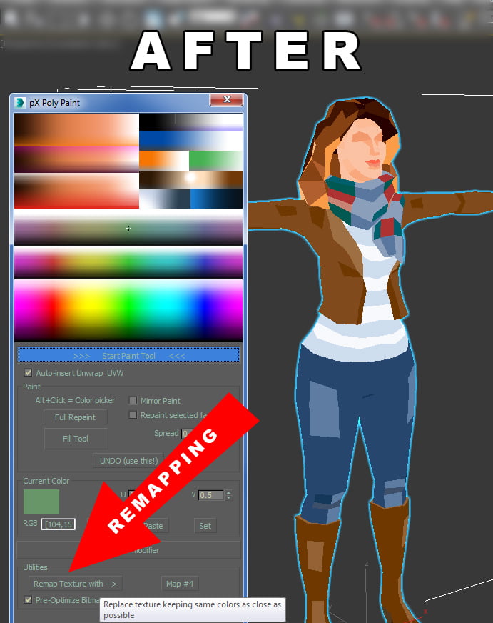 pXPolyPaint update: Remapping model UV to replace texture